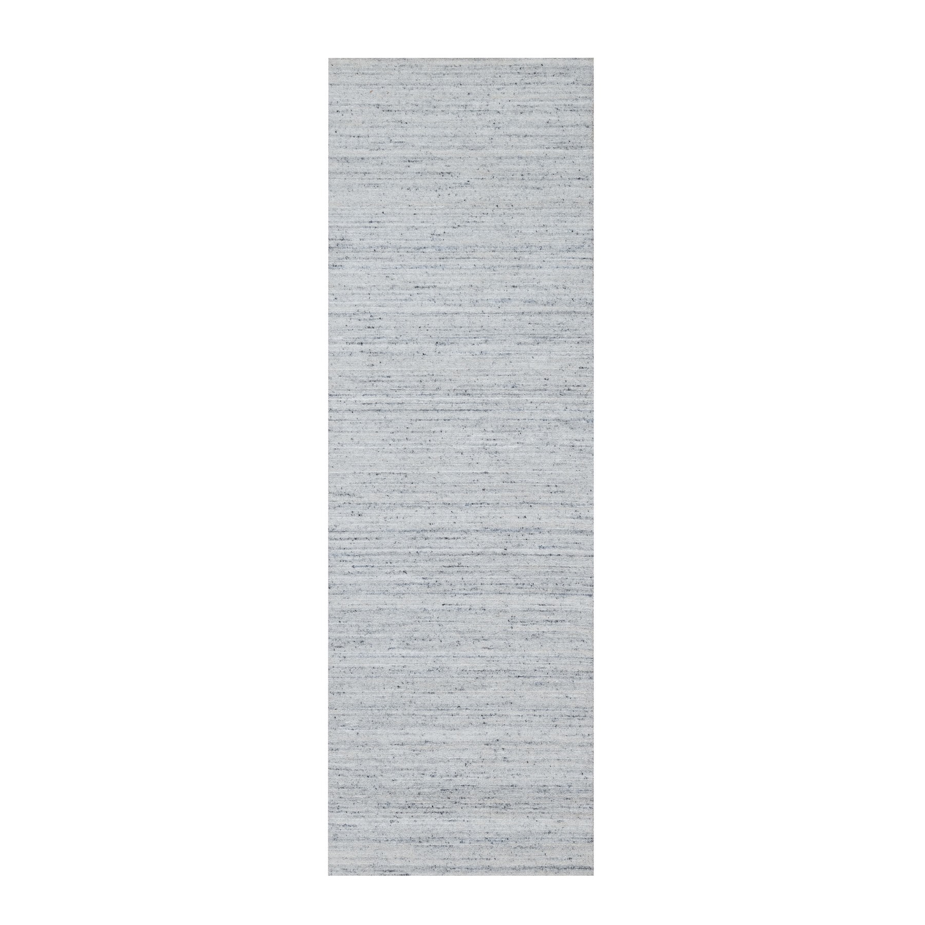 2'7"x8' Misty Gray, Modern Striae Design, Tone on Tone, Soft Pile, Natural Wool, Hand Loomed, Runner, Oriental Rug 